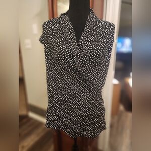 Chaus sleeveless blouse, back with white polkadots, size large